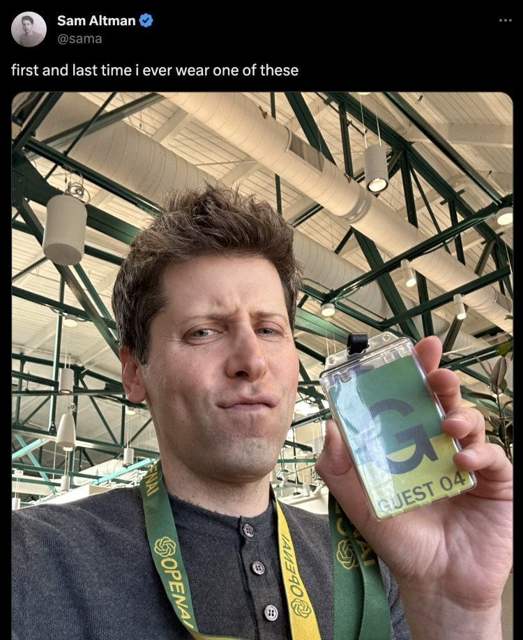 Sam Altman shared a new post with X handle, seen wearing guest ID