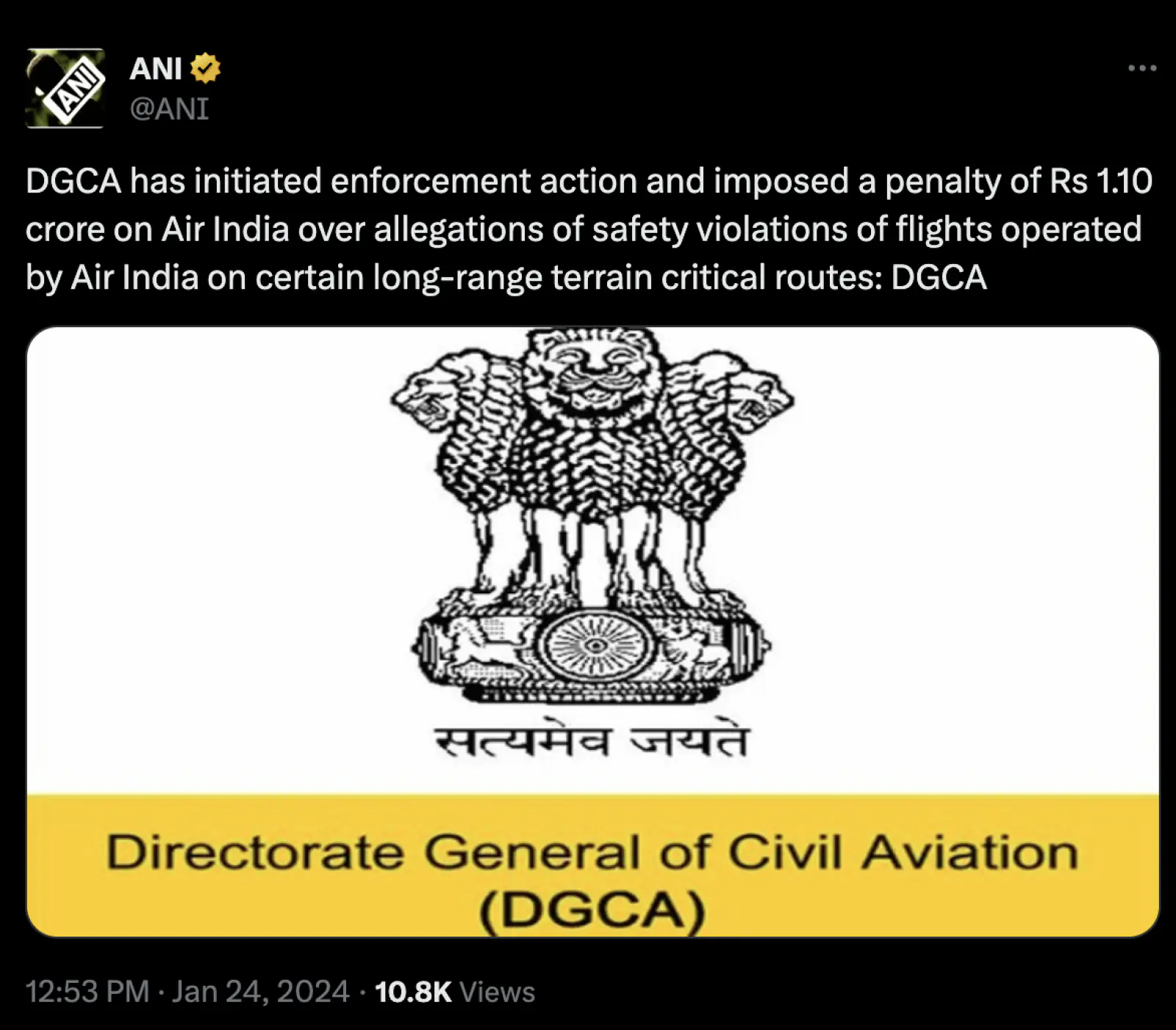 Air India was fined ₹1.10 crore by the DGCA for violating safety regulations