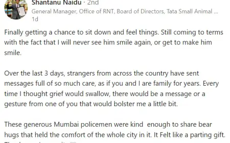 'I will never be able to see him smile,' Shantanu Naidu made an emotional post after Ratan Tata's death