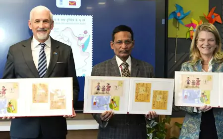 Commemorative postage stamp release for 75 years of partnership completion of Government of India and UNICEF 