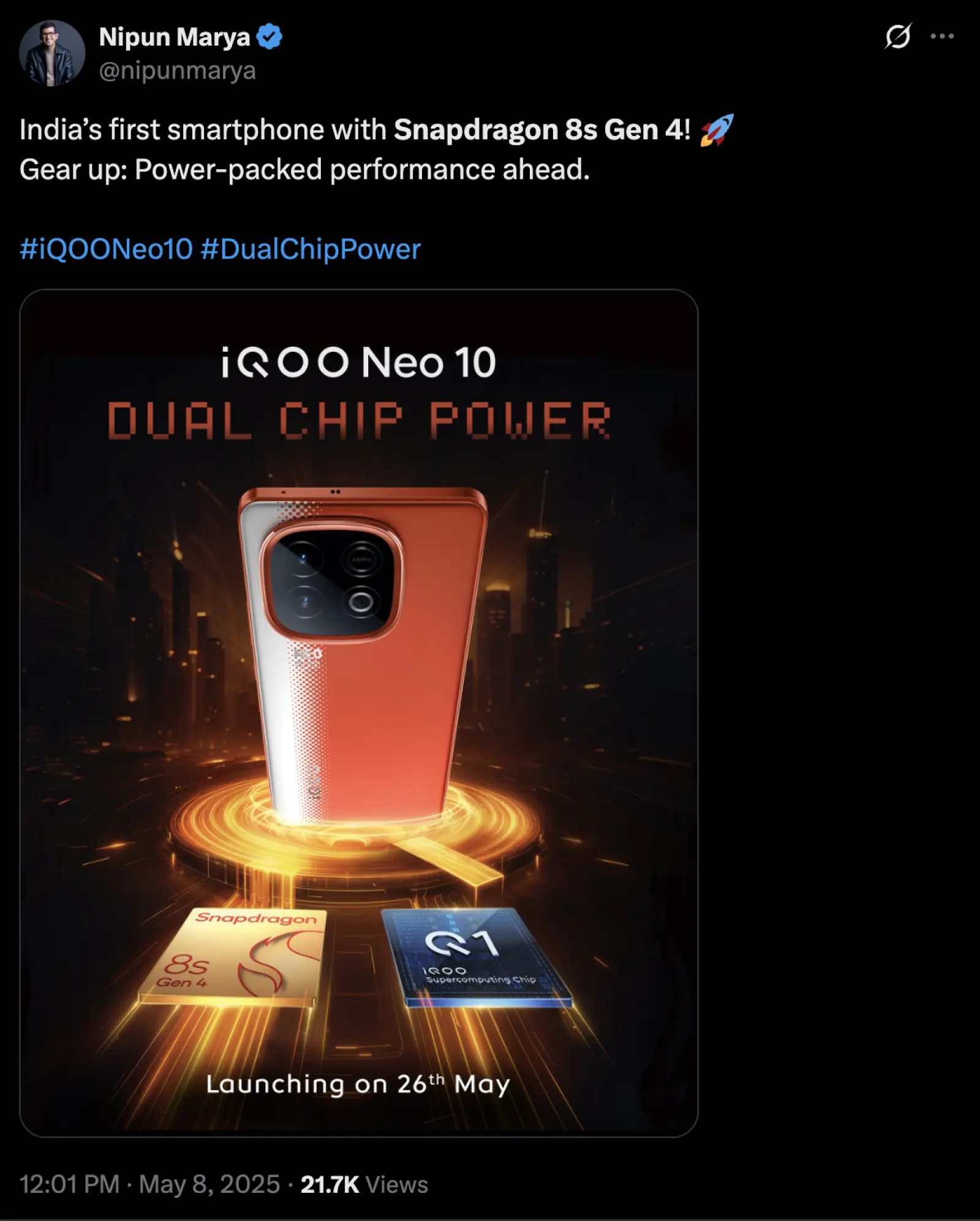 iQOO's 'all-rounder' phone will be launched on May 26, you will get these amazing features including 7000mAh battery!