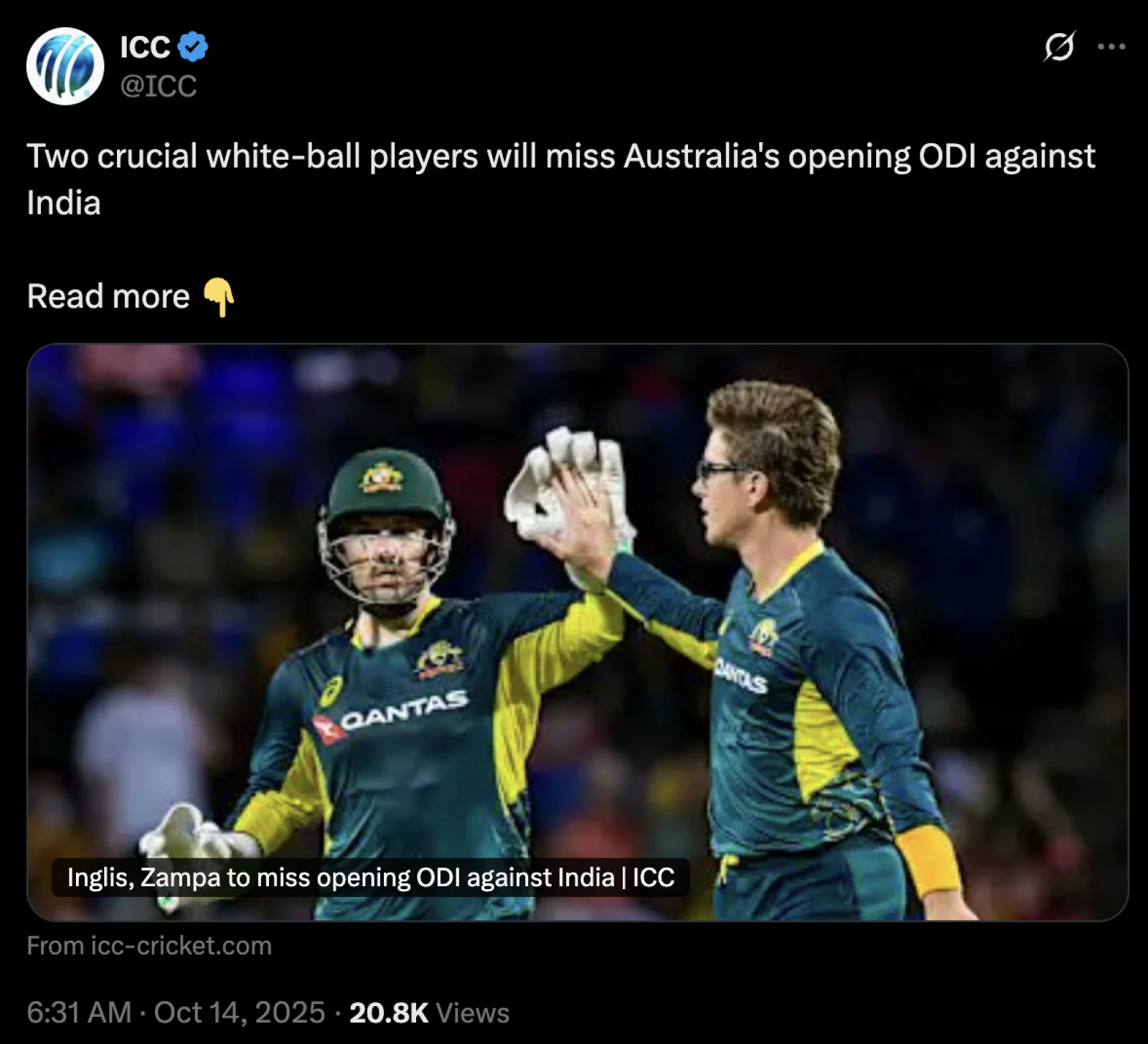 Australia Suffer Double Blow Ahead of ODI Series Against India: Inglis, Zampa Miss First Match